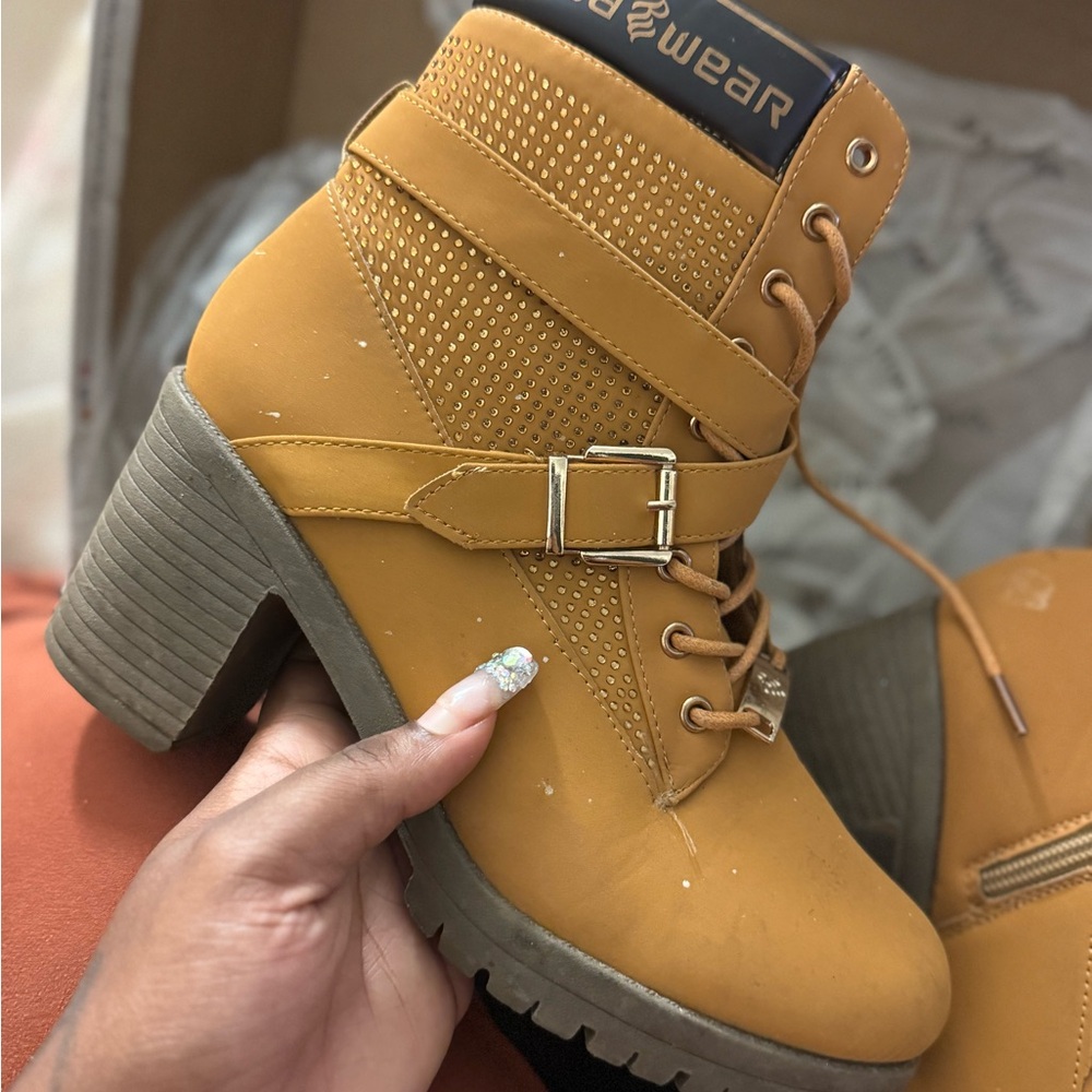 Rocawear Tan Heeled Boots with Buckle Strap
